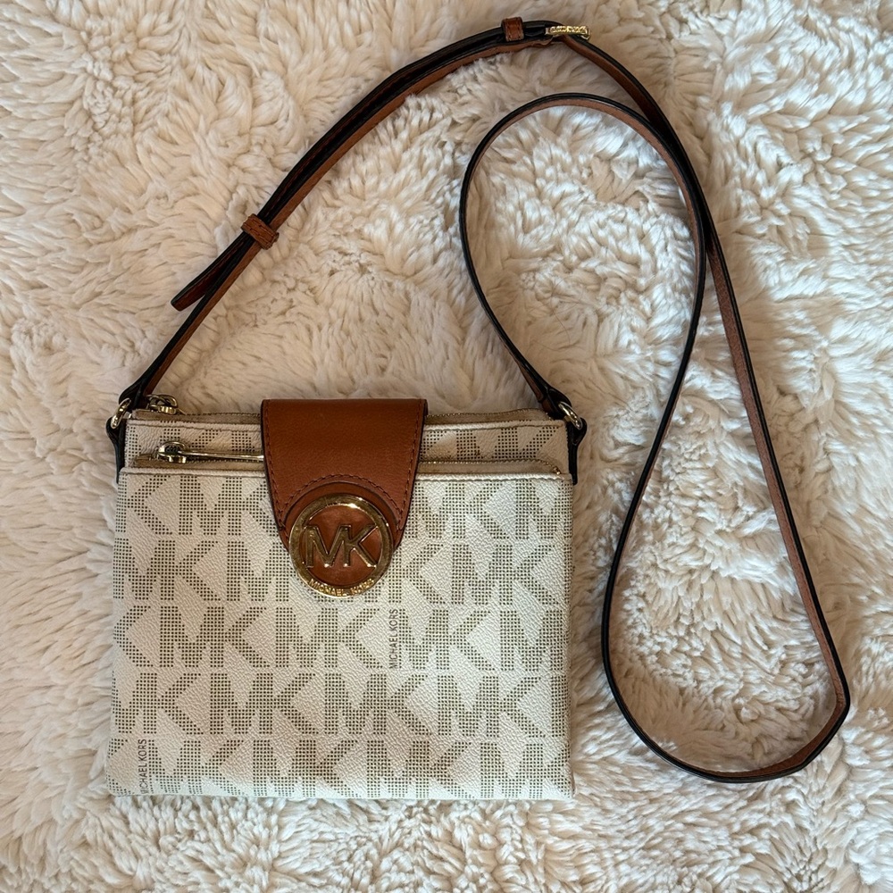 Michael Kors Brown and Cream Crossbody Bag